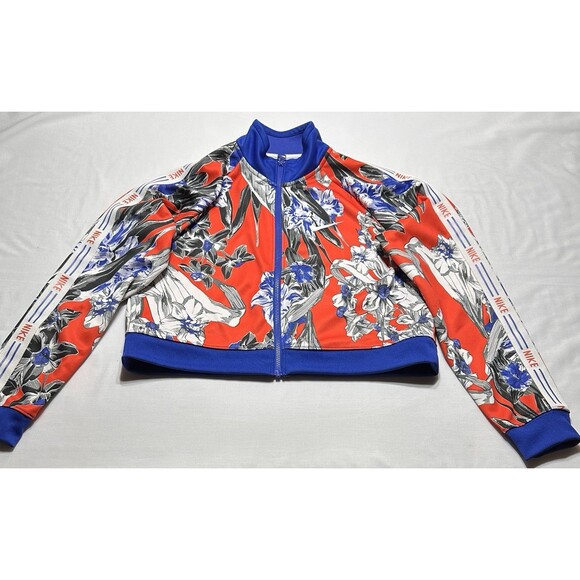 Nike Cropped Jacket Womens Medium Floral Track Full Zip Vintage Style AR2197-480 - Picture 1 of 14
